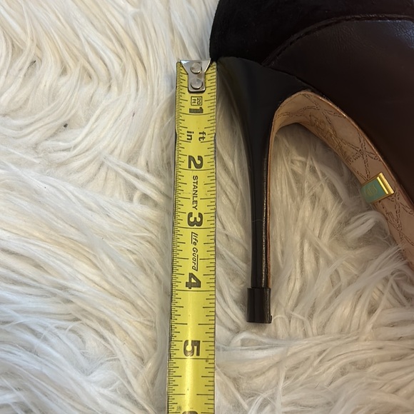 L.A.M.B. Black Suede Leather Peep Toe Pumps - Picture 9 of 10